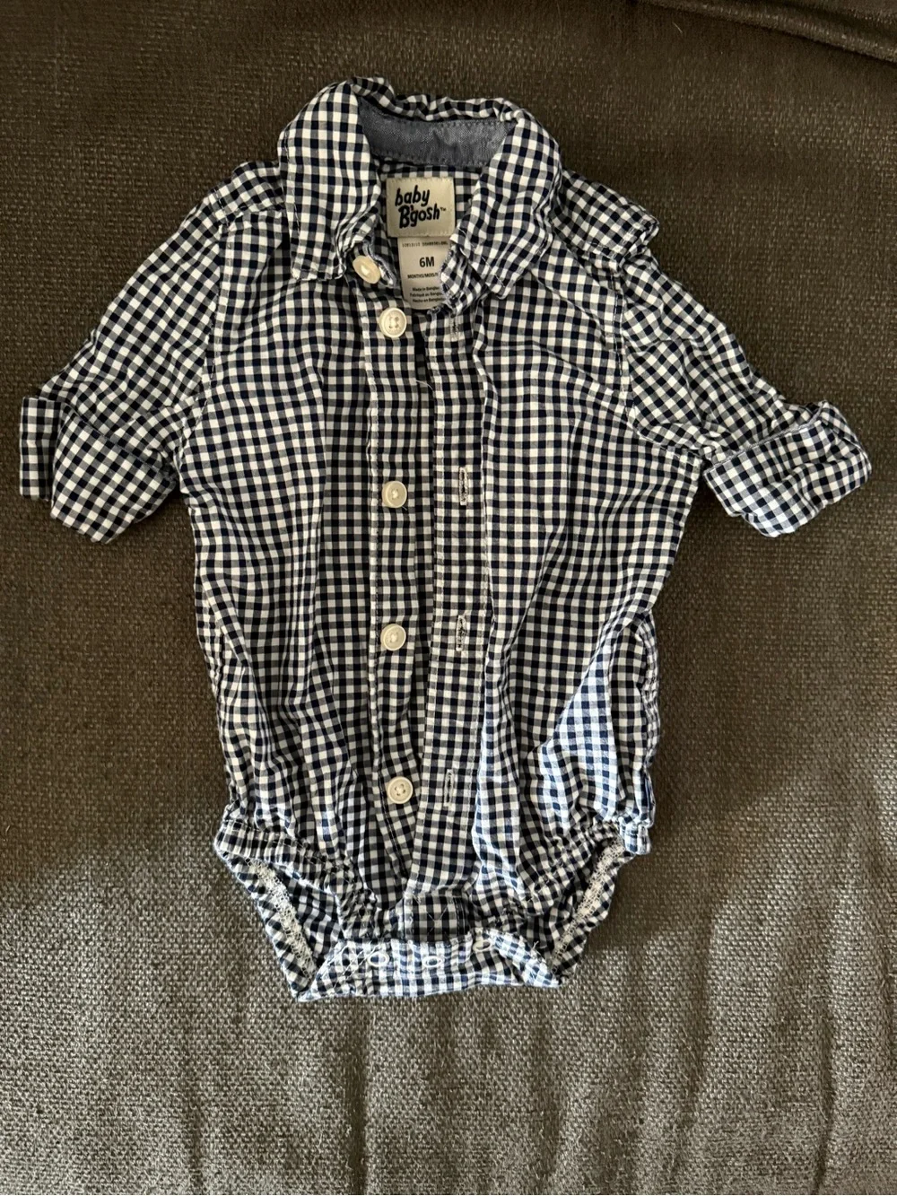 OshKosh B'gosh Navy Polo, Navy-White Striped Cardigan & Navy Gingham Romper Set